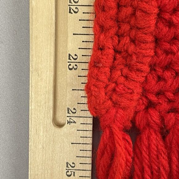 Vintage Large Hand Crochet Poncho Wrap with Fringes Women's Red Iconic Retro - Picture 14 of 16